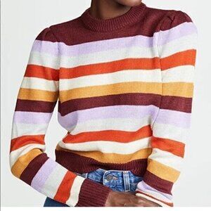 WAYF Striped Puff Sleeve Crew Neck Sweater